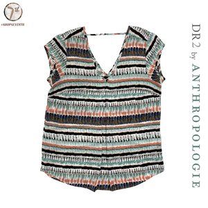 (40% OFF) DR2 Anthropologie V-Neck Blouse Cute Boho Watercolor Print Top